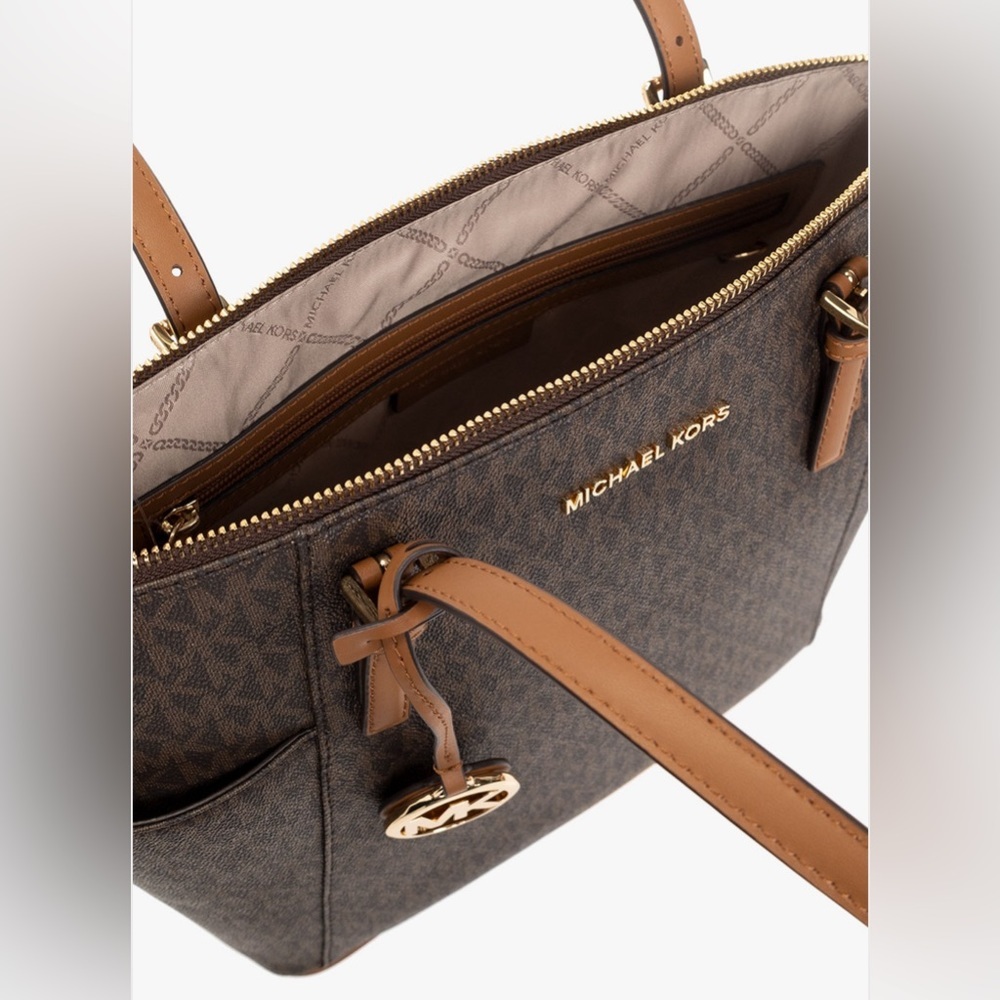 Women’s Handbag MICHAEL KORS Jet Set Leather Tote Brown Acorn AUTHENTIC NWT - Picture 4 of 11